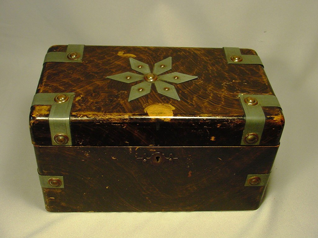 Large Antique Mixed Metal Wood Jewelry Box eBay