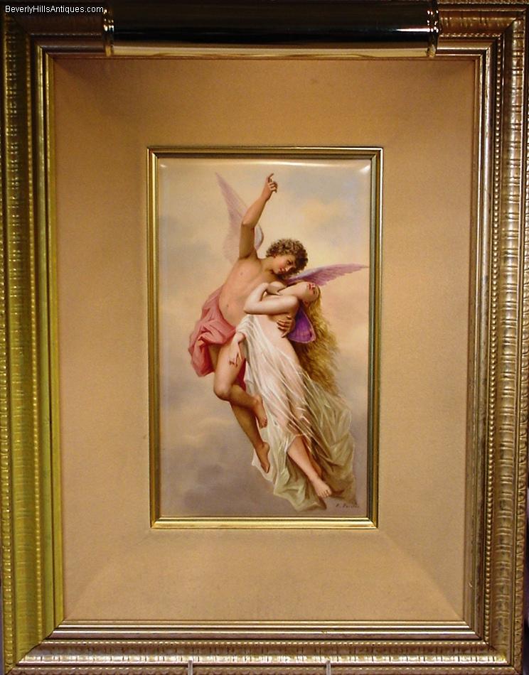 Superb Painting On Porcelain Plaque Cupid & Psyche Artist Signed K. Forster