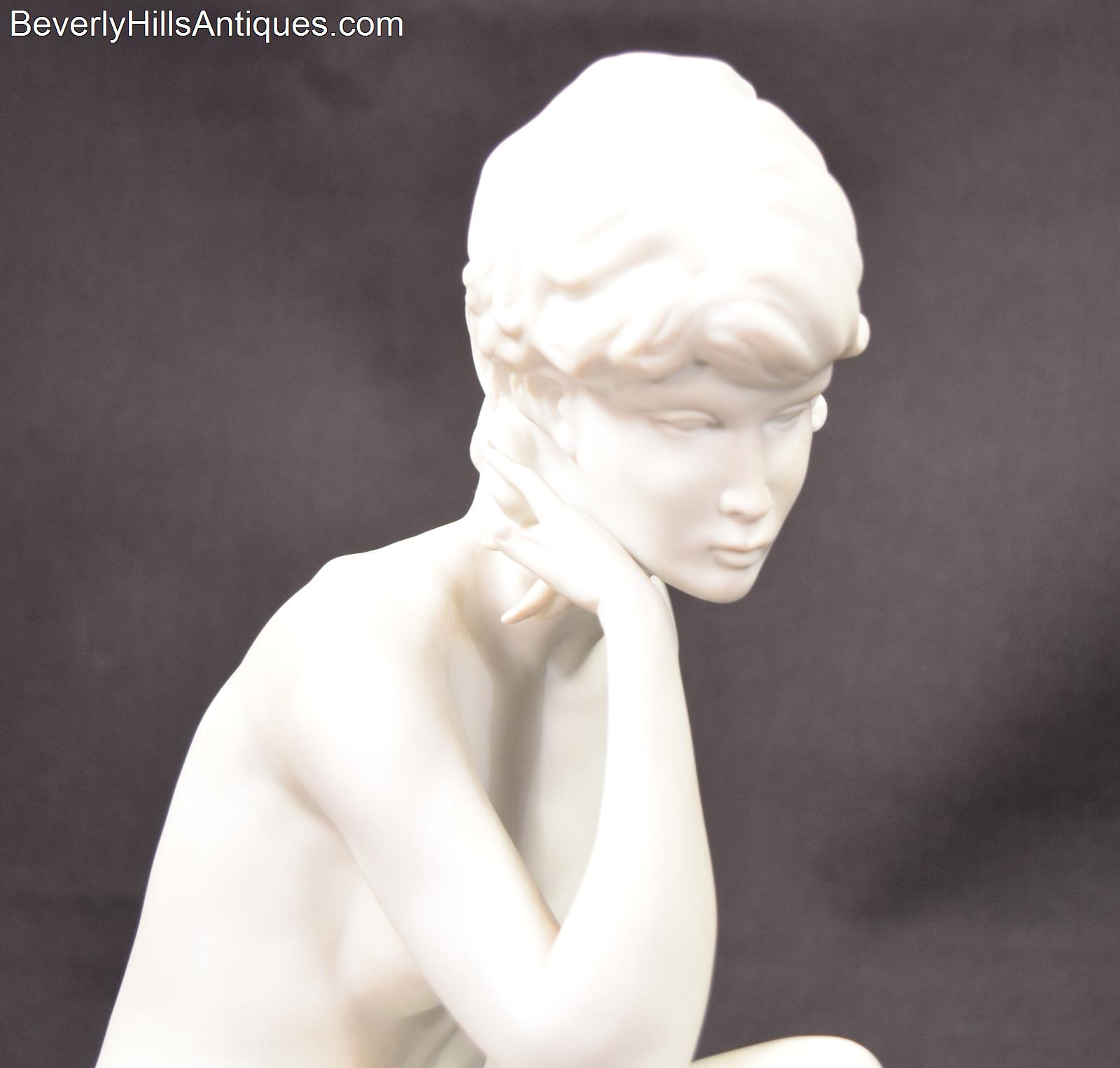 Beautiful Kaiser White Bisque Porcelain Seated Nude Lady 