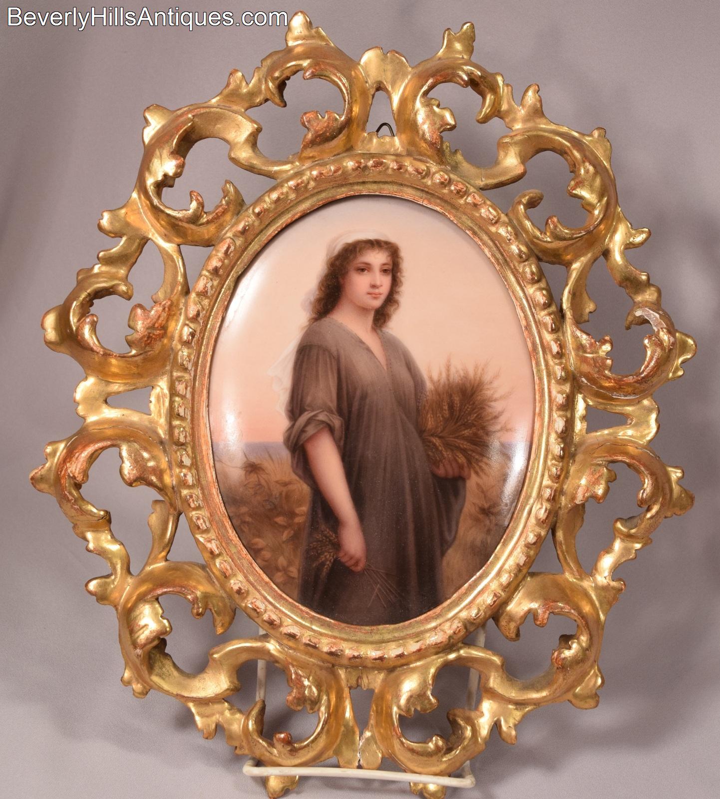 beautiful antique german painting on porcelain plaque depicting